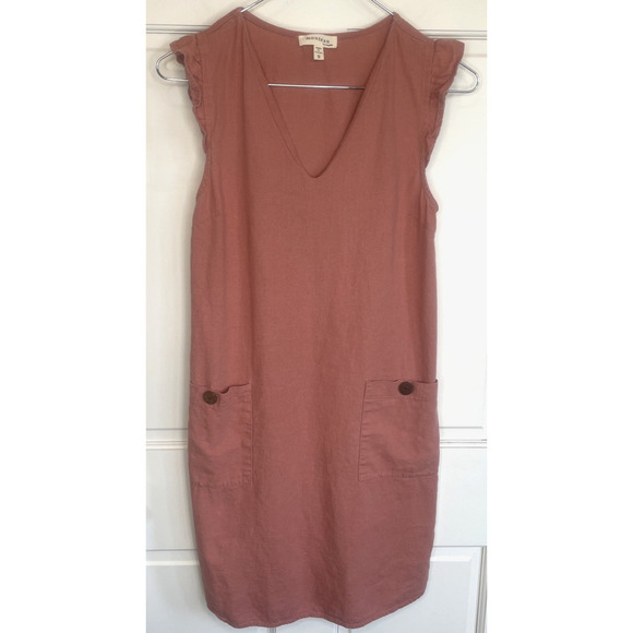 Monteau Dresses & Skirts - Monteau Linen Blend Dress Women's Size S Ruffle Sleeve Lagenlook Boho Coastal